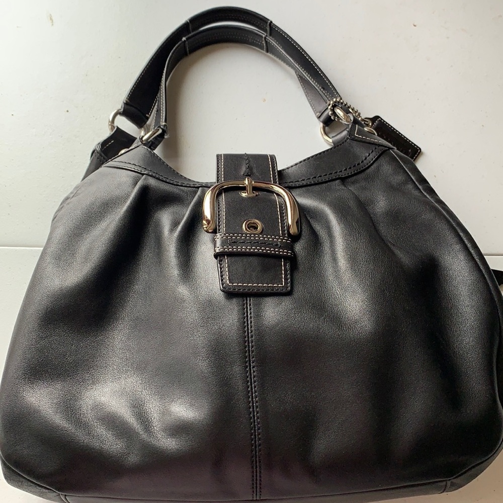 Authentic black leather Coach handbag